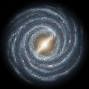 Bild 2: Die Spiralarme der Milchstraße sind Bereiche erhöhter kosmischer Strahlung. Betritt das Sonnensystem diesen Bereich, erhöht sich nachweisbar die Temperatur der Erdatmosphäre. (NASA) 
