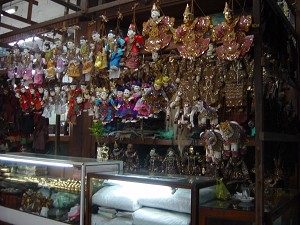 Burmese handicrafts: Puppets in a store. (Lorie Karnath)
