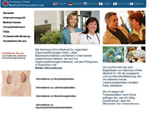 Screenshot der Internetwebseite des Unternehmens Germany China Medical Cooperation. 
