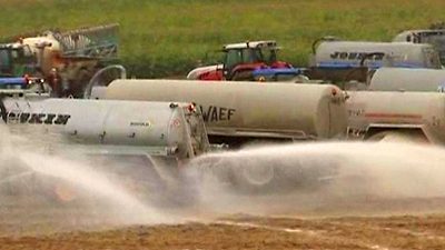 European Farmers Spill Milk in Protest