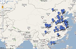 Hunderte von Orten gibt es in China, wo aufgrund der schwerwiegenden Umweltverschmutzung durch lokale Industrie und Fabriken viele Menschen an Krebs in Lungen, Magen oder Darm und andere Organen erkranken und sterben. (google/maps)

