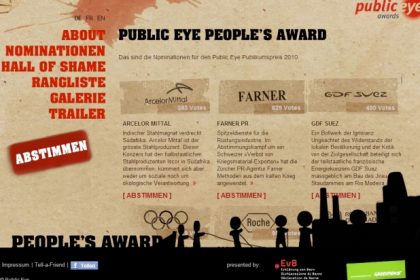 Internet-Abstimmung für kritischen „Public Eye Publikumspreis 2010“