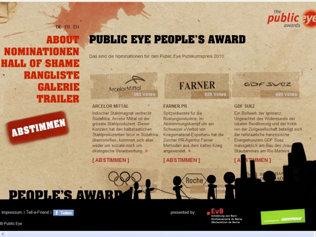 Internet-Abstimmung für kritischen „Public Eye Publikumspreis 2010“