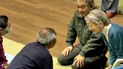 Japanese Emperor Visits Evacuation Center