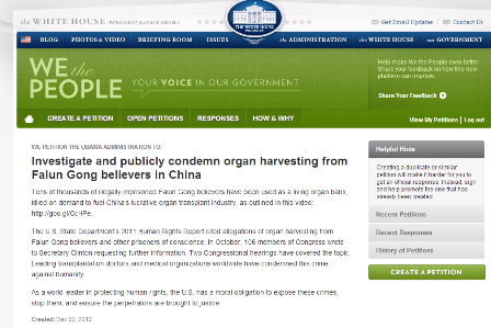 Petition an die US-Regierung wegen Organraub in China