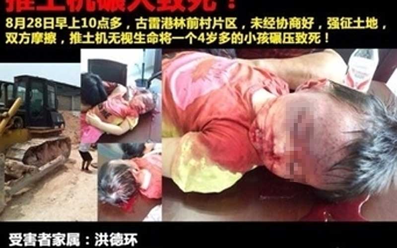 China: Kleinkind von Bulldozer zermalmt