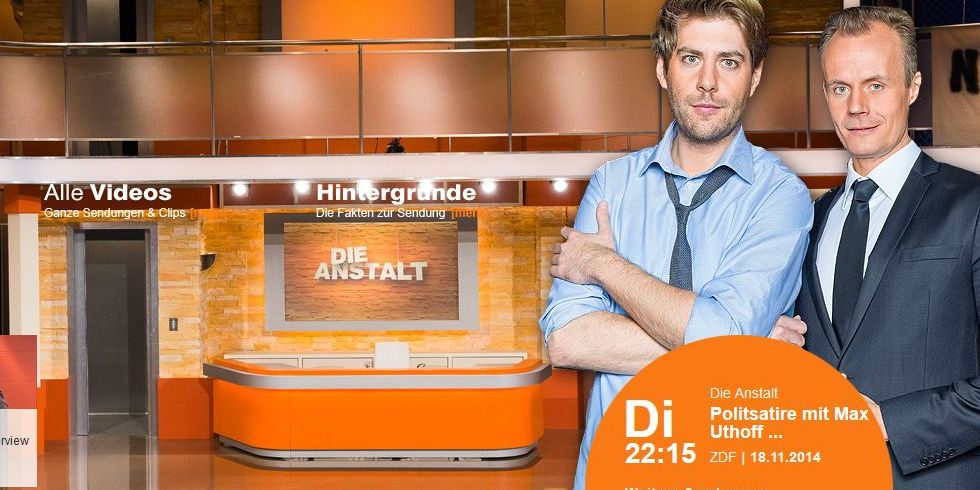 Live-Stream heute, Di. 18.11. um 22:15 Die Anstalt Kabarett im ZDF neue Ausgabe mit Max Uthoff und Claus von Wagner