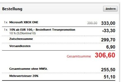 Xbox One Top Weihnachtsangebot für Preis von 307 Euro