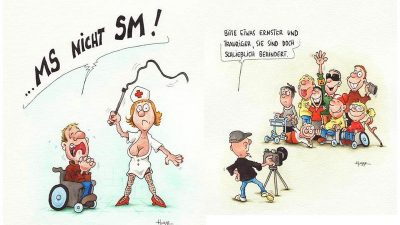 Multiple Sklerose mit schwarzem Humor: Karikaturen von Phil Hubbe in Uni Dresden