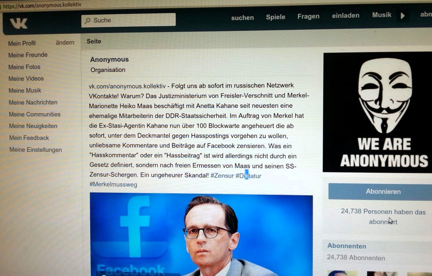 Nach Anonymous-Zensur: Deutsche Facebook-Follower ziehen gemeinsam mit Anonymous auf VKontakte um