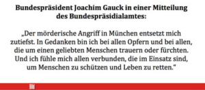 Bundespräsident Gauck zu den Anschlägen in München Foto: screenshot / epochtimes