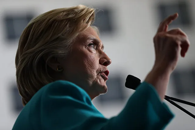 RENO, NV - AUGUST 25: Democratic presidential nominee former Secretary of State Hillary Clinton speaks during a campaign even at Truckee Meadows Community College on August 25, 2016 in Reno, Nevada. Hillary Clinton delivered a speech about republican presidential nominee Donald Trump's policies. (Photo by Justin Sullivan/Getty Images)
