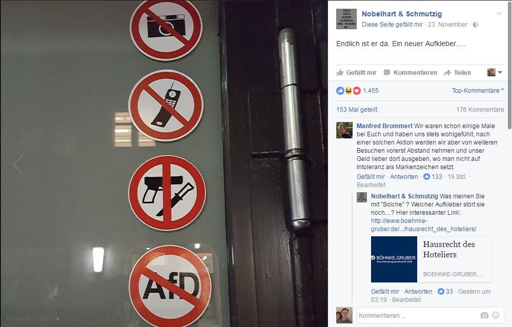 Kreuzberger Sterne-Restaurant zeigt „AfD-Verbots-Schild“ auf Facebook