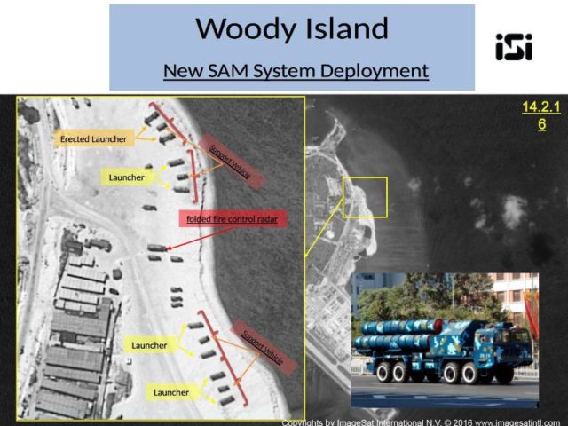 Die Satellitenaufnahme zeigt mutmaßliche chinesische Raketenstellungen auf Woody Island, der größten Paracel-Insel. Foto: Imagesat International N.V/Archiv/dpa