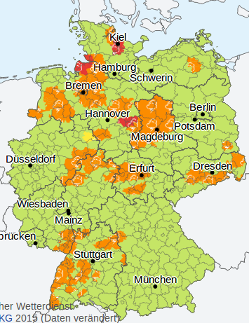 24-h-Wetterwarnung: Gewitter und Starkregen in 9 Regionen Deutschlands