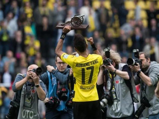 Pierre-Emerick Aubameyang traf gegen Bremen doppelt. Mit 31 Toren ist der BVB-Stürmer erstmals Bundesliga-Torschützenkönig. Foto: Bernd Thissen/dpa