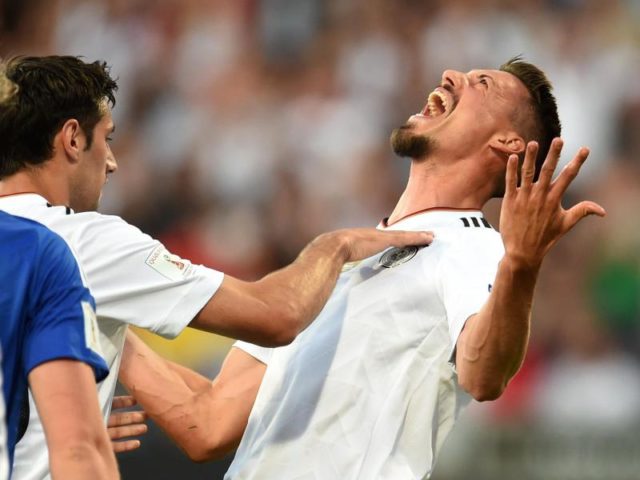 Sandro Wagner freut sich über seinen ersten Treffer für die deutsche Nationalmannschaft. Foto: Andreas Gebert/dpa