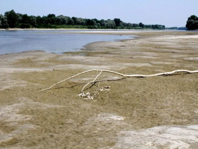 Der Fluss Po führt in Staffarda nur wenig Wasser. In Italien wird wegen einer andauernden Hitzewelle in einigen Regionen das Wasser knapp. Foto: Sandro Capatti/ANSA/dpa