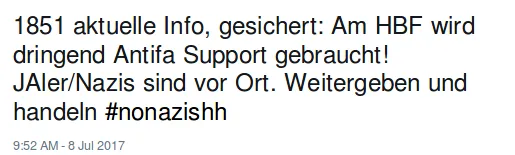 twitter Post: Aufruf zur Menschenjagd bei G20 Foto: screenshot/twitter