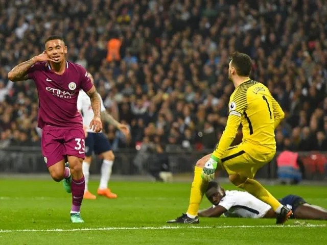 Citys Gabriel Jesus bejubelt seinen Treffer zum 1:0 gegen Tottenham. Foto: Dominic Lipinski/PA&nbsp;Wire/dpa