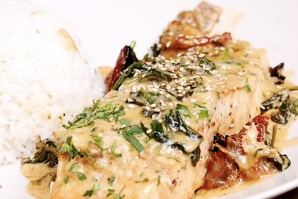 Lachs in cremiger Sahnesauce mit Spinat