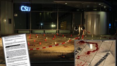 Kunstblut, Kerzen und Opfernamen in München: Hausdurchsuchungen bei Jungen Alternativen in Bayern wegen Protestaktion vor CSU-Zentrale
