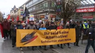 Riesa: Proteste gegen die AfD am 2. Tag des Europaparteitages