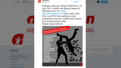Tweet der #aufstehen-Bewegung zum Rundfunkbeitrag erntet Empörung