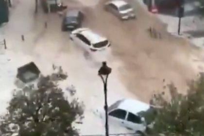 Gewitter und Hagel setzen Großraum Madrid unter Wasser und Eisdecke