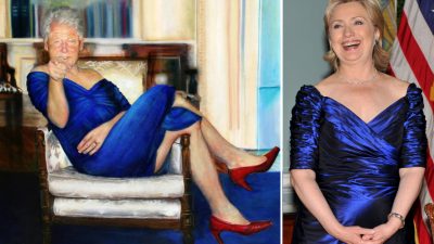 Brisantes Bild im Epstein-Haus entdeckt: Bill Clinton in blauem Kleid und roten Stöckelschuhen