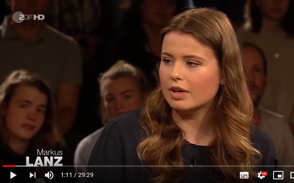 Die deutsche "Klima-Greta" Luisa Neubauer von Fridays for Future bei Markus Lanz im TV. Foto: Screenshot Youtube/ZDF