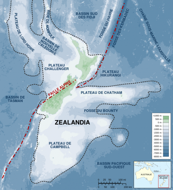 Lage von Zealandia im Westpazifik.