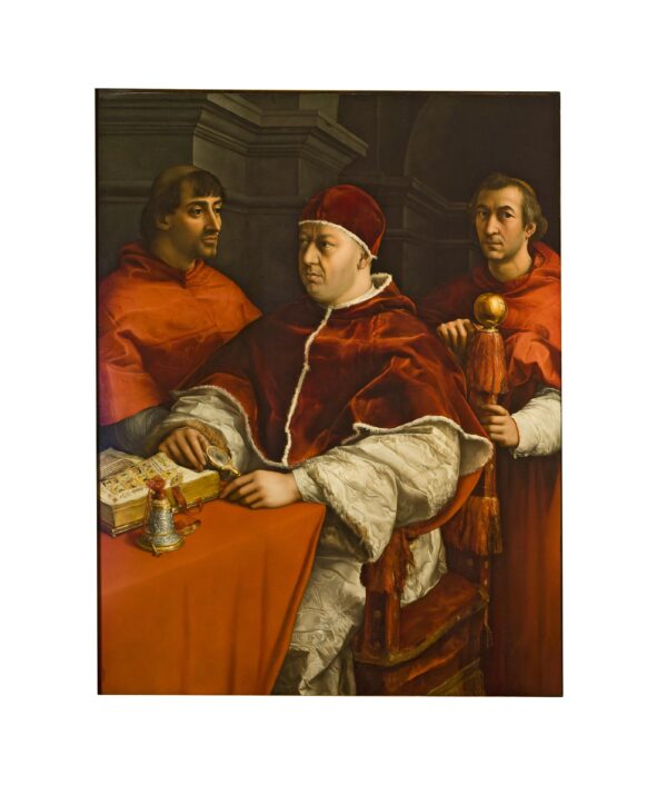 Porträt von Papst Leo X., Kardinäle Giulio de 'Medici (L) und Luigi de' Rossi, 1518–1519, von Raphael. 