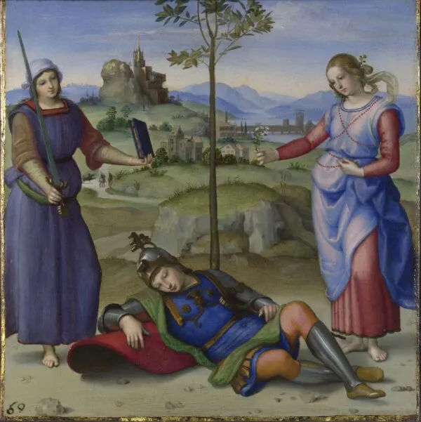 &quot;Der Traum des Ritters (Herkules am Scheideweg)&quot;, 1504, von Raphael.