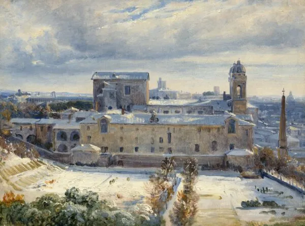 Naturgetreu gezeichnet „Santa Trinità dei Monti im Schnee&quot;, 1825 oder 1830, von André Giroux.