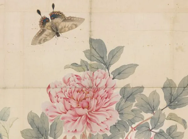 Detail von der Zeichnung „Pfingstrosenbusch&quot; von Taki Katei.