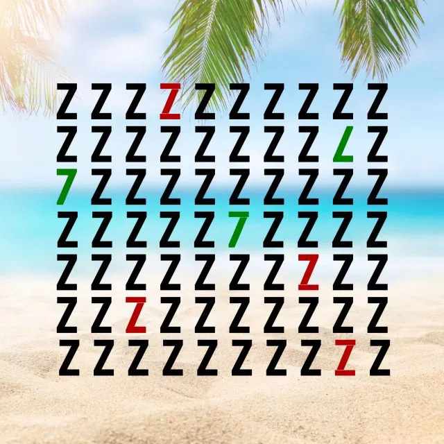 Rätsel-Suchbild Sieben in Meer von z