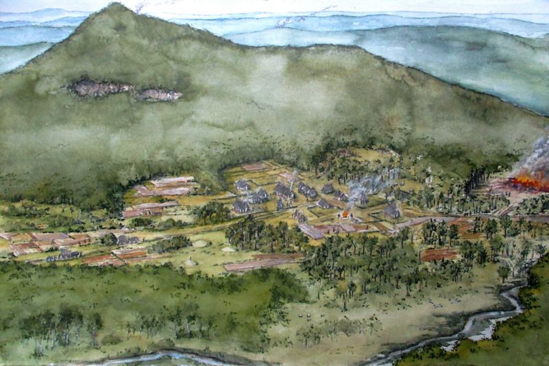 Bronzezeitliche Siedlung im Allgäu als Zeichnung