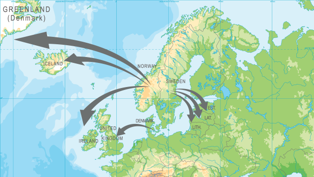 Karten zeigt Seewege der Wikinger