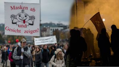 Augustusplatz Leipzig, 31 Jahre nach 1989: „Querdenken“ und „Antifa“ versammeln sich zur selben Zeit