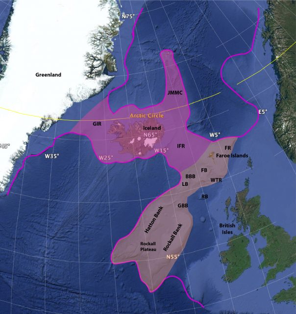 Karte von "Icelandia" und "Greater Icelandia".