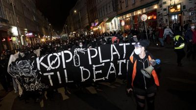 Linke demonstrieren gegen Räumung von Bauwagen-Siedlung „Köpi“