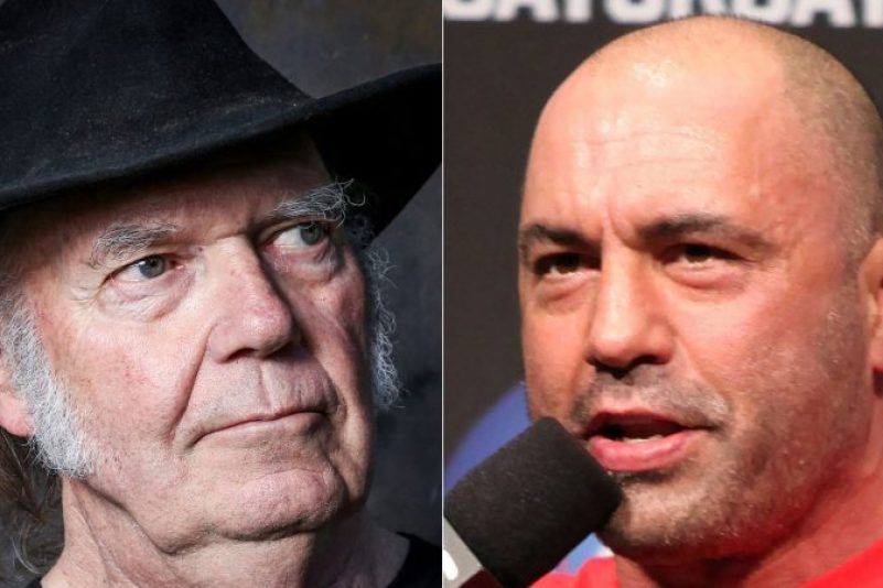 Rockstar Neil Young (l) hat Spotify wegen des Podcasts von Joe Rogan verlassen.