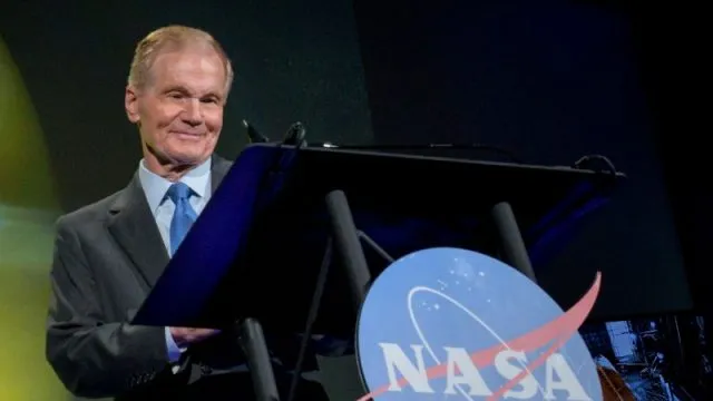 Nasa-Chef Bill Nelson während seiner ersten großen Ansprache an die Mitarbeiter im Hauptsitz der Behörde in&nbsp;Washington.