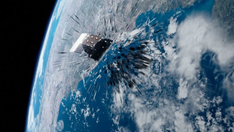 Diese von der ESA zur Verfügung gestellte Illustration aus dem Film «Time to Act» zeigt den Moment, in dem ein Satellit mit Weltraumschrott kollidiert.