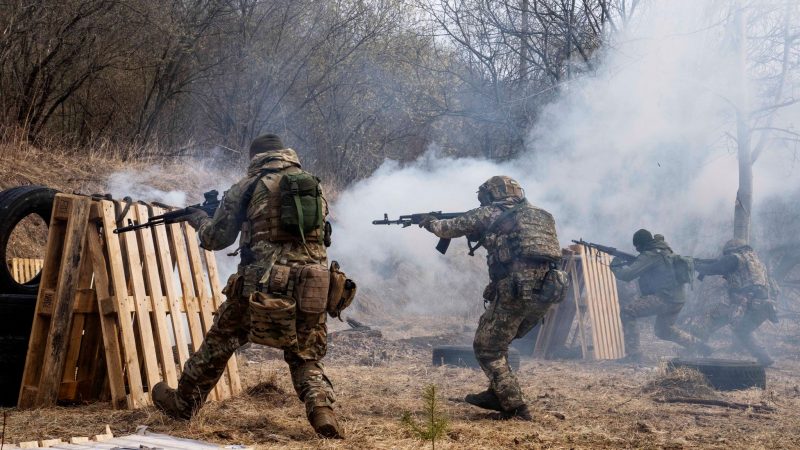 Ukrainische Soldaten während einer Übung an einem nicht genannten Ort in der Nähe von Lwiw.