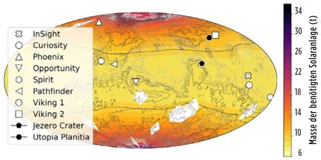 In Äquatornähe ist Photovoltaik leichter als Kernkraft (9,5 t)