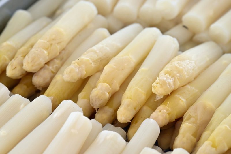 Spargel liegt auf dem Buffet bei der Eröffnung der Spargelsaison. Einer Umfrage zufolge, findet ein Drittel die Spargelzeit für einen übertriebenen Hype.
