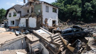 Ein komplett zerstörtes Haus in Marienthal im Ahrtal. Das kleine Dorf wurde weitestgehend zerstört.