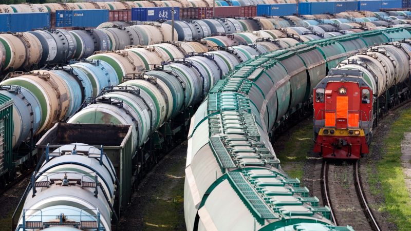 Waggons stehen auf dem Güterbahnhof in Kaliningrad. Litauen beschränkt den Transit zwischen der zu Russland gehörenden Ostsee-Exklave - nach Angaben aus Brüssel auf Grundlage von Leitlinien der EU-Kommission zur Umsetzung von Sanktionen.
